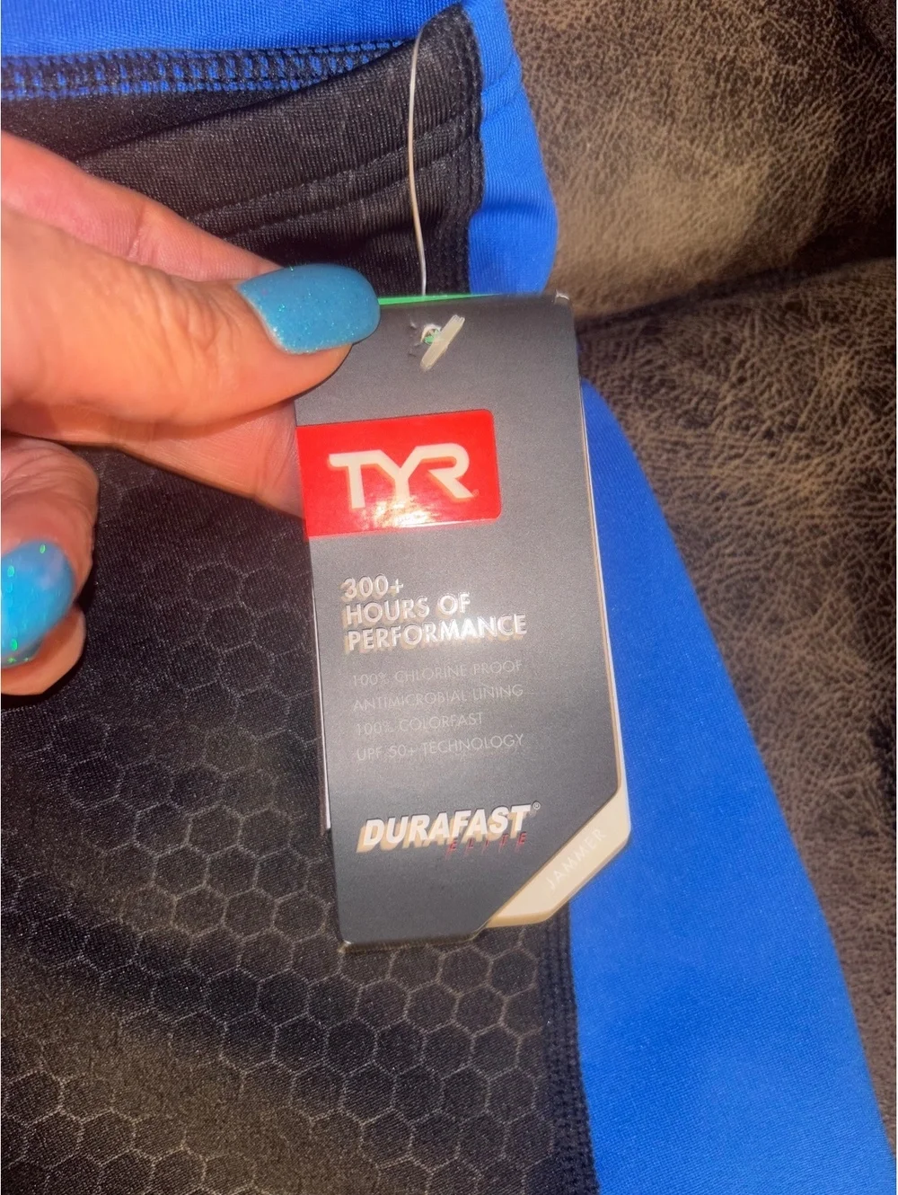 NWT TYR Hexa Curve Durafast Elite Jammer Swim Shorts Size 36 Black Blue